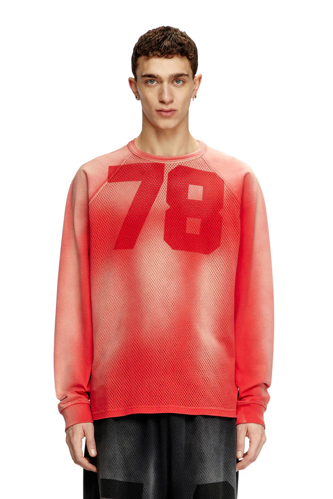 Faded long-sleeve T-shirt with mesh front