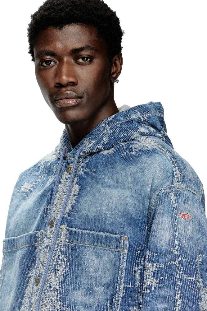 Overshirt in distressed jacquard denim