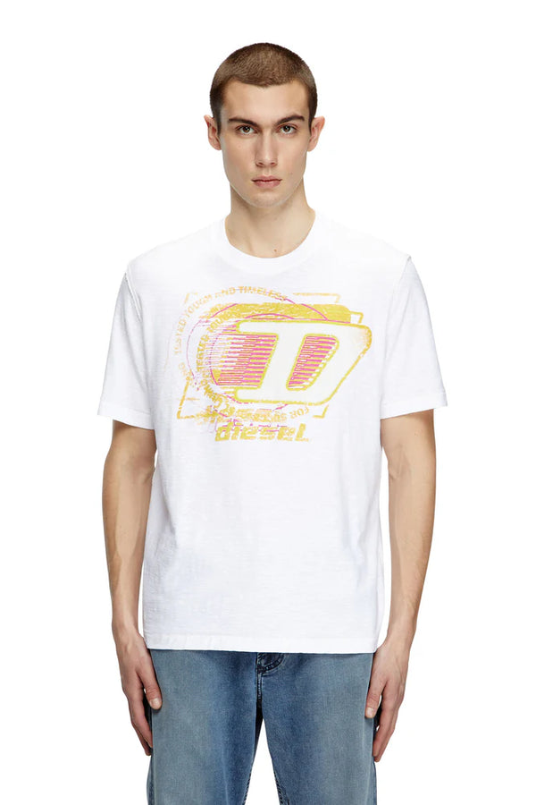 Slub cotton T-shirt with flocked logo