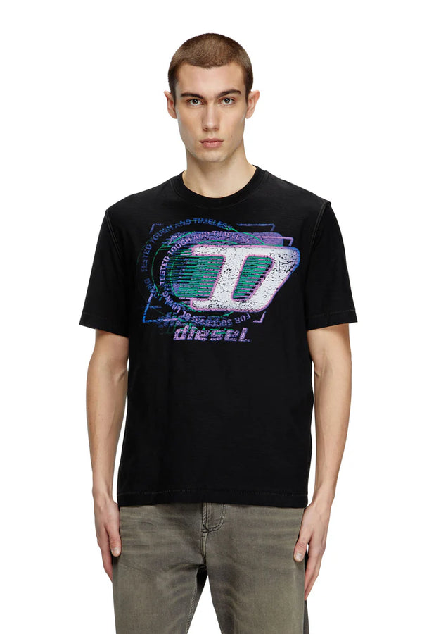 Slub cotton T-shirt with flocked logo