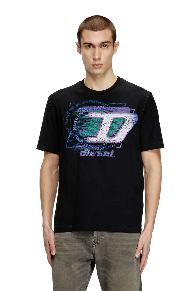 Slub cotton T-shirt with flocked logo