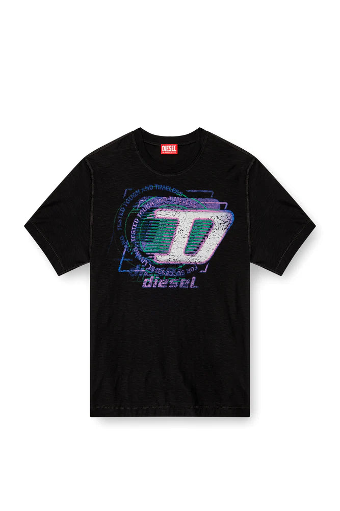 Slub cotton T-shirt with flocked logo