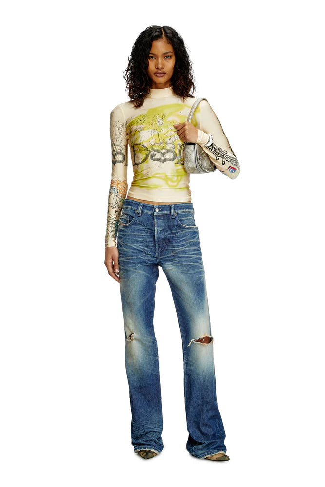Turtleneck top with tattoo print