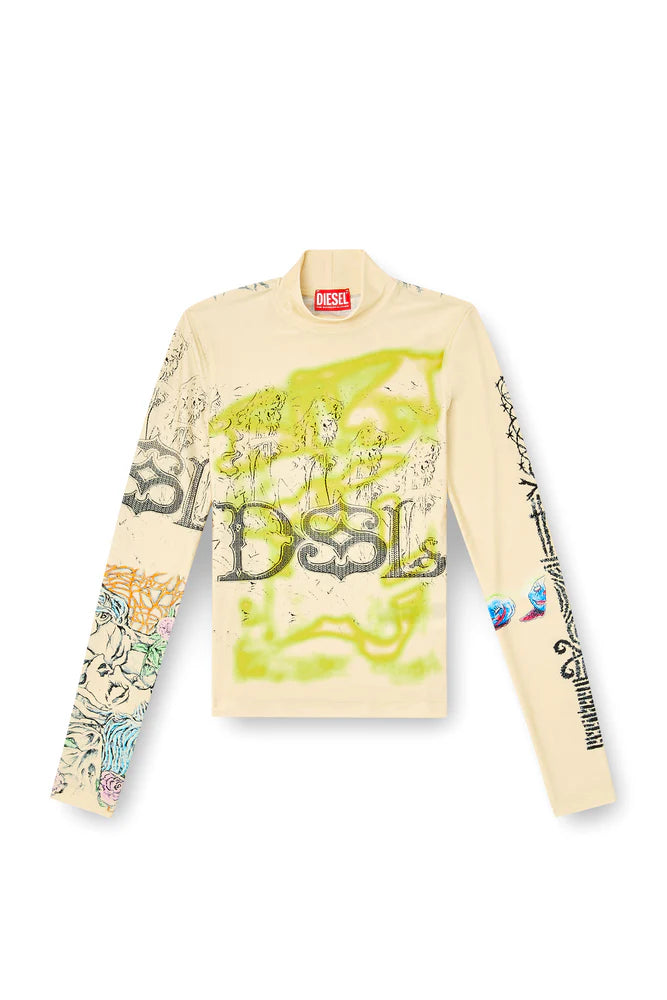 Turtleneck top with tattoo print