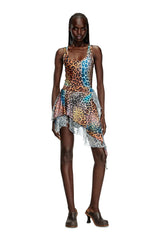 Short asymmetric dress with leopard print