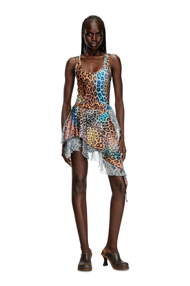 Short asymmetric dress with leopard print