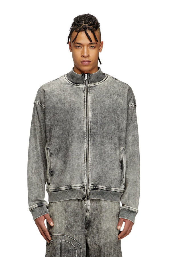Track Denim zip-up sweater with Oval D