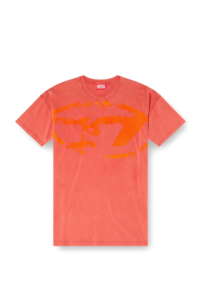 Acid-wash T-shirt with flocked Oval D logo
