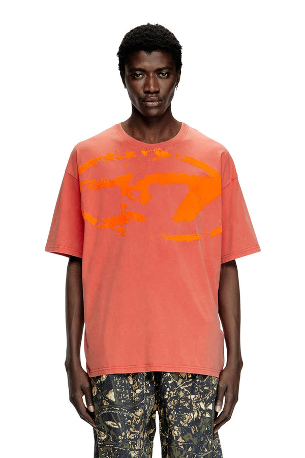 Acid-wash T-shirt with flocked Oval D logo