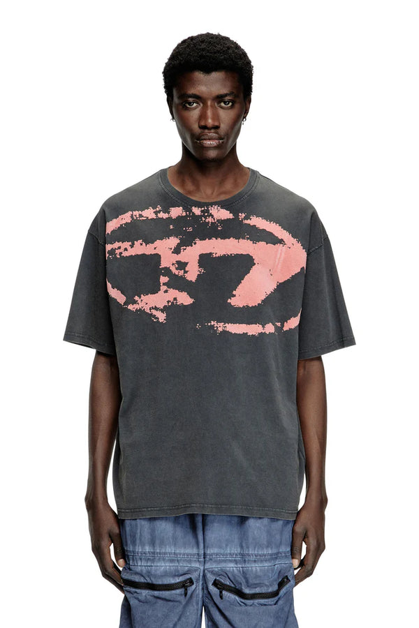 Acid-wash T-shirt with flocked Oval D logo