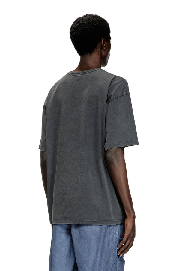 Acid-wash T-shirt with flocked Oval D logo