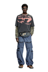 Acid-wash T-shirt with flocked Oval D logo
