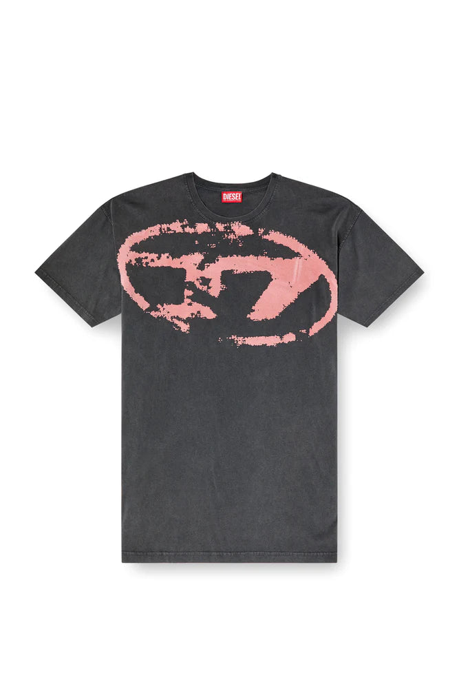 Acid-wash T-shirt with flocked Oval D logo