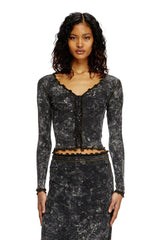 Marbled buttoned top with ruffles