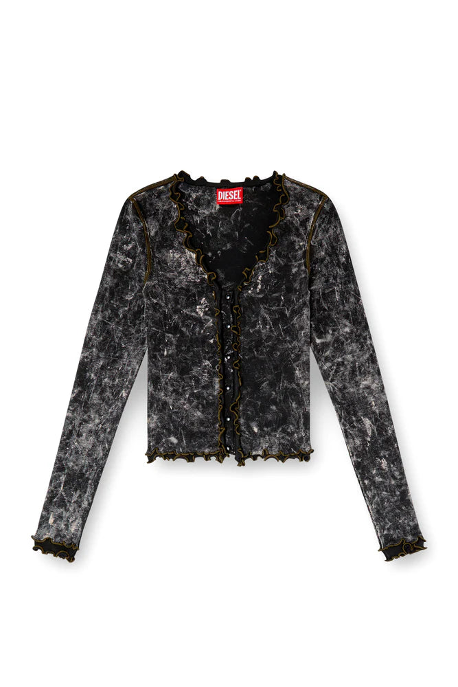 Marbled buttoned top with ruffles