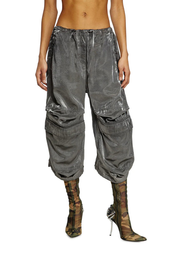 Cropped satin cargo pants
