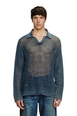 Open-knit polo jumper in denim yarn