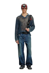 Open-knit polo jumper in denim yarn