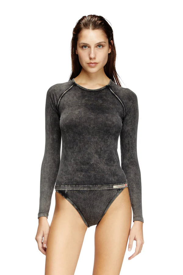 Long-sleeve T-shirt in denim-effect jersey
