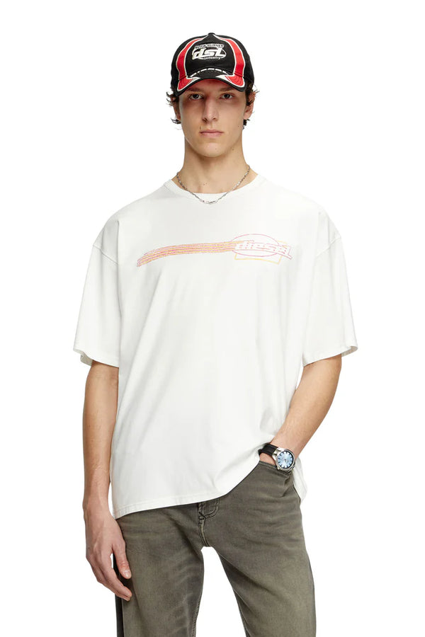 T-shirt with flocked logo graphics