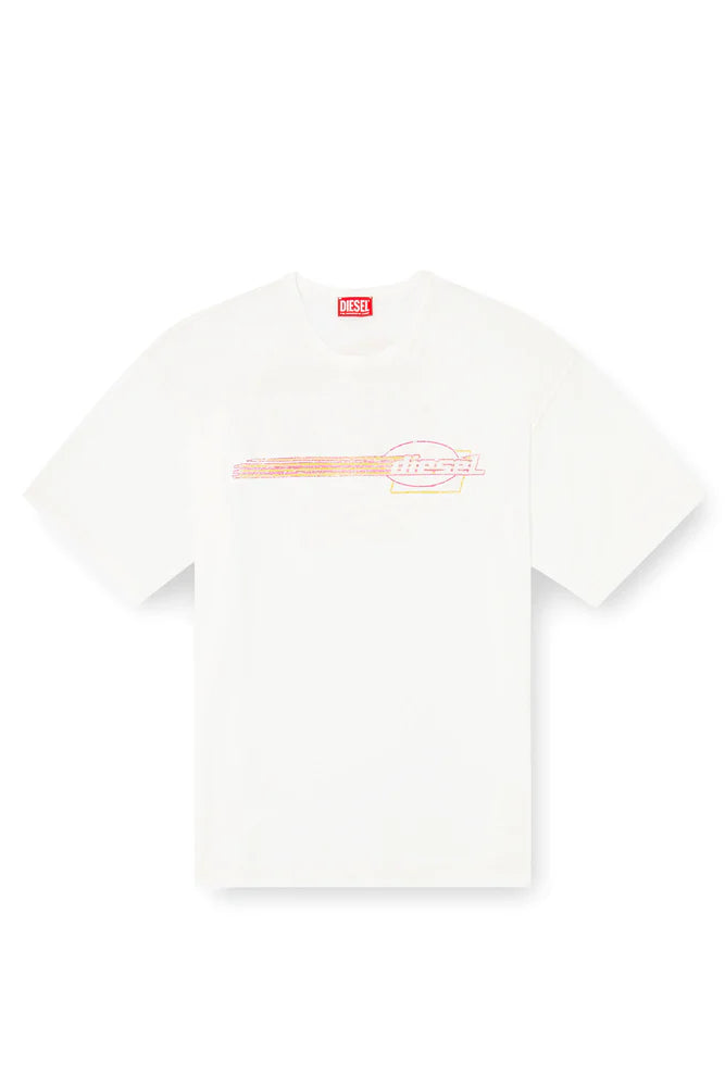 T-shirt with flocked logo graphics