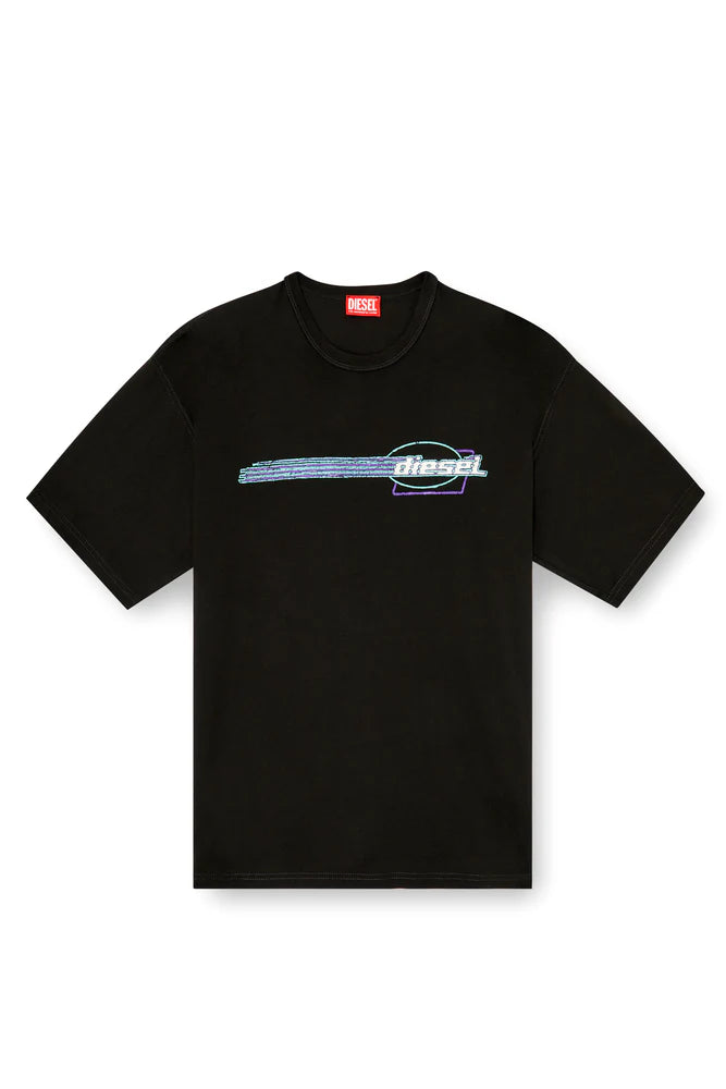 T-shirt with flocked logo graphics