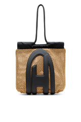 Cage-D-Raffia-effect mesh tote bag