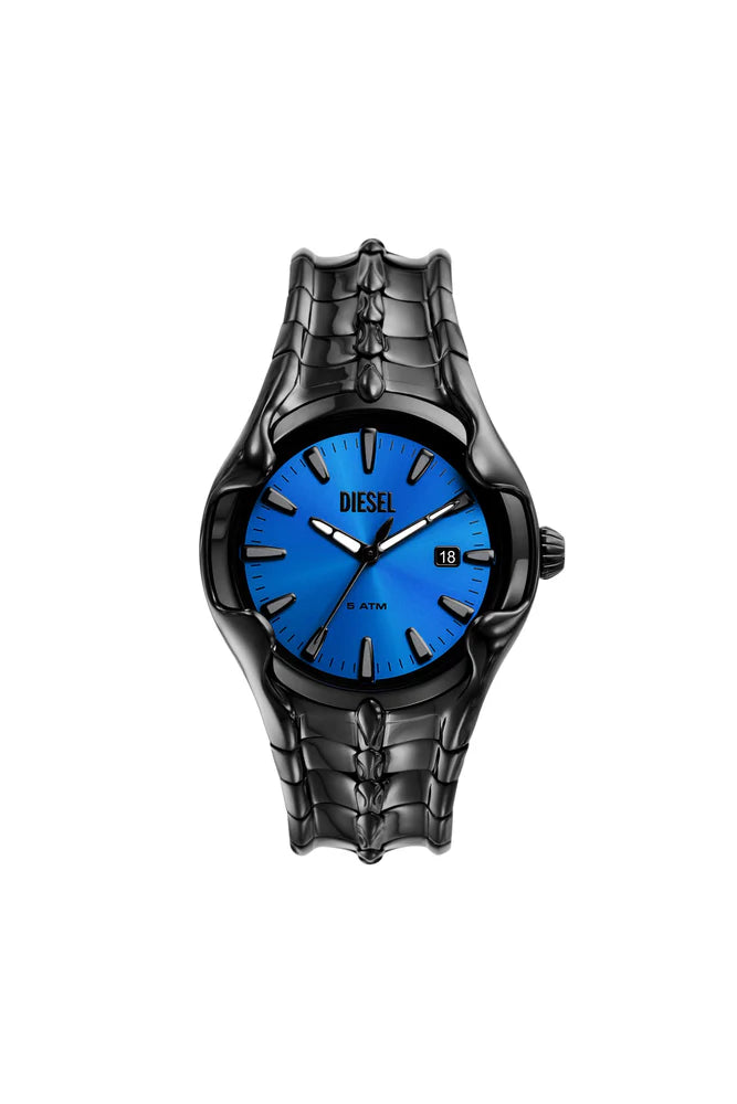 Vert three-hand date black stainless steel watch