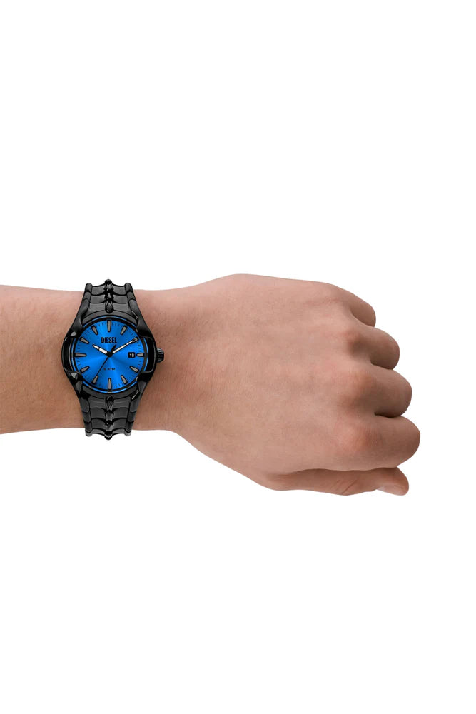Vert three-hand date black stainless steel watch
