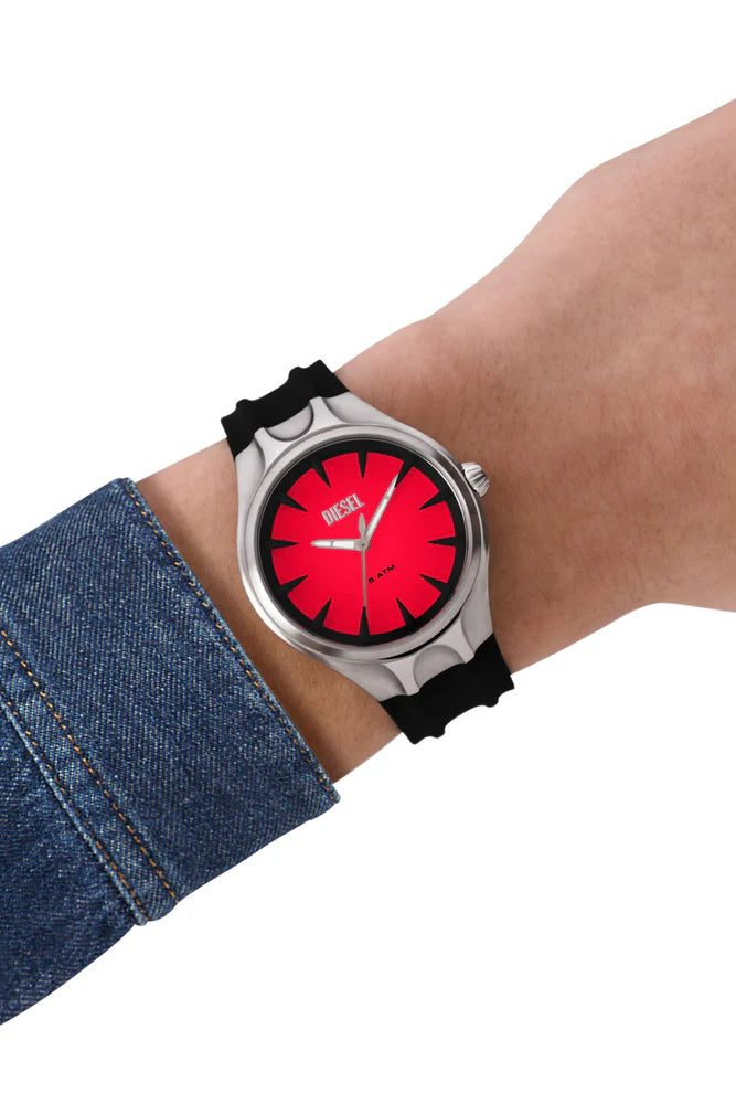 Streamline three-hand black silicone watch
