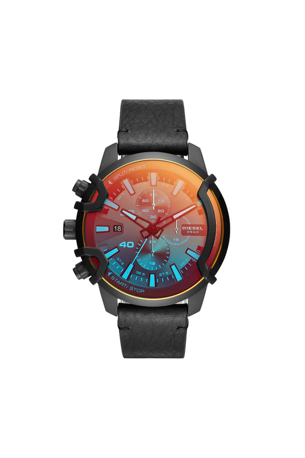 Griffed chronograph black leather watch