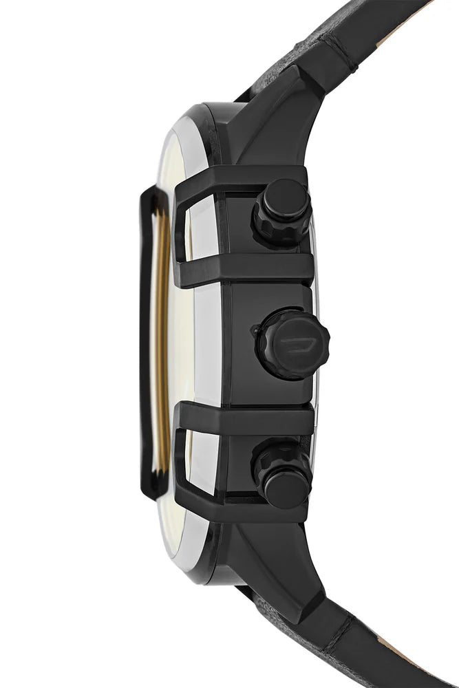 Griffed chronograph black leather watch