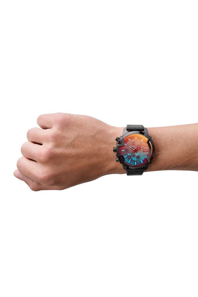 Griffed chronograph black leather watch