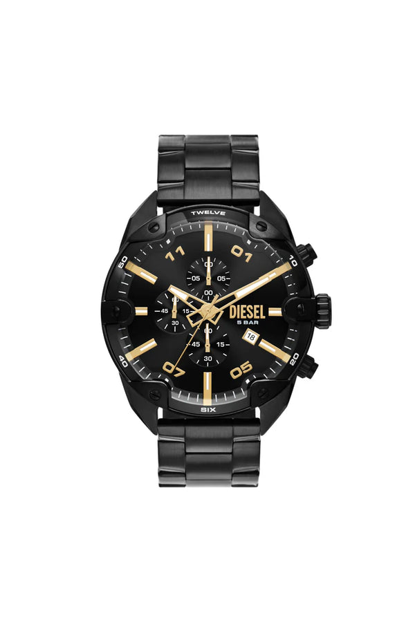 Spiked chronograph black stainless steel watch