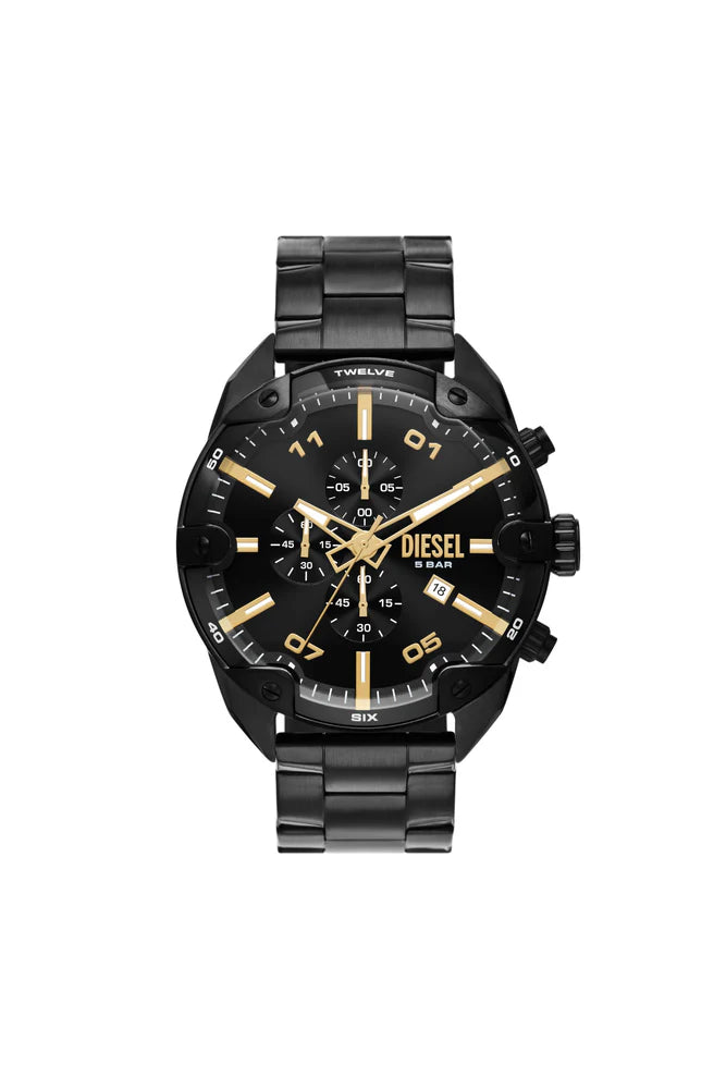 Spiked chronograph black stainless steel watch