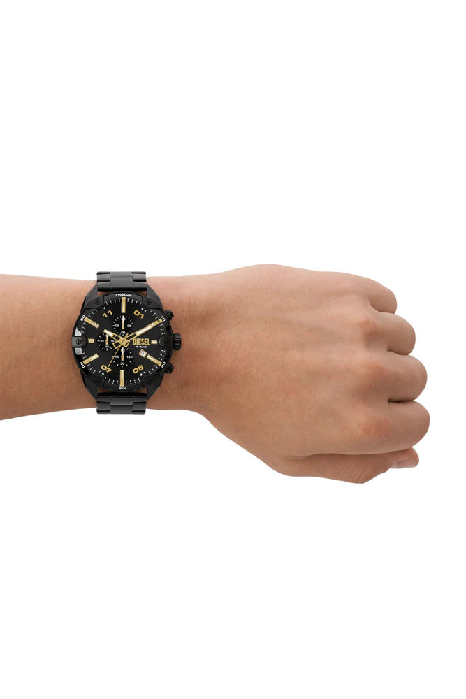 Spiked chronograph black stainless steel watch