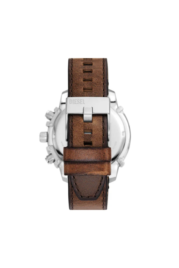 Griffed chronograph brown leather watch