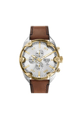 Spiked chronograph brown leather watch