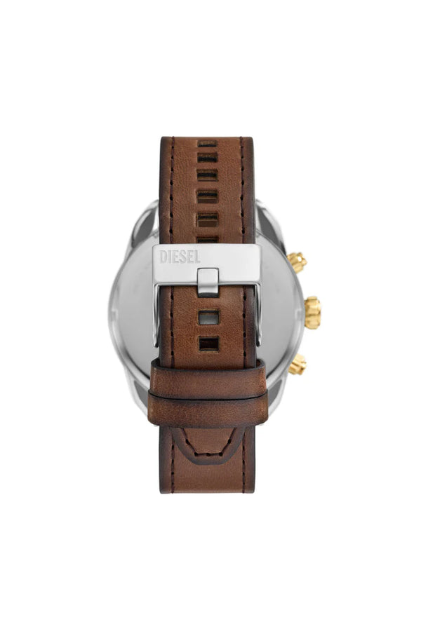 Spiked chronograph brown leather watch