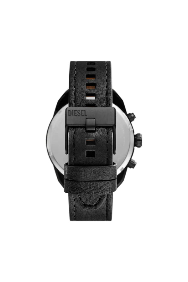 Spiked chronograph black leather watch