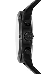 Spiked chronograph black leather watch