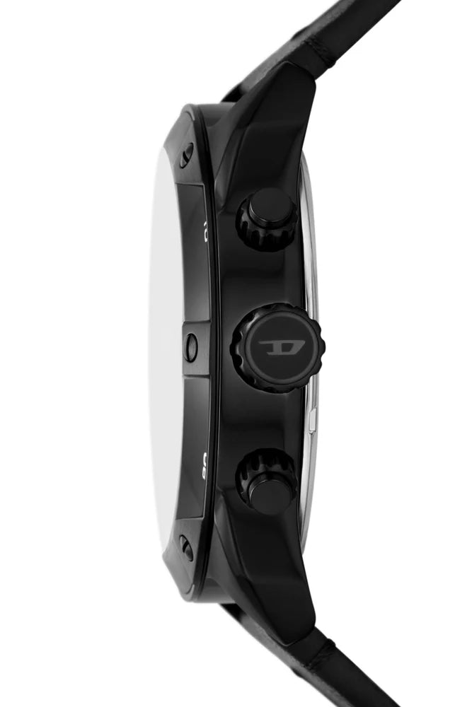 Spiked chronograph black leather watch