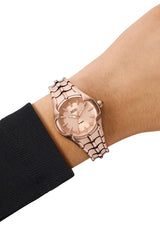 Vert three-hand rose gold-tone stainless steel watch