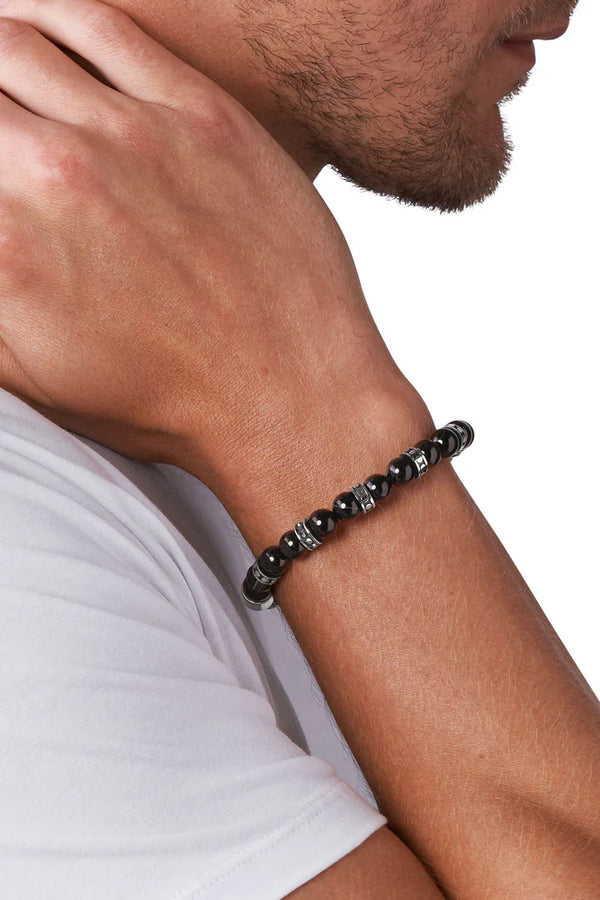 Beaded Black Line Agate Bracelet