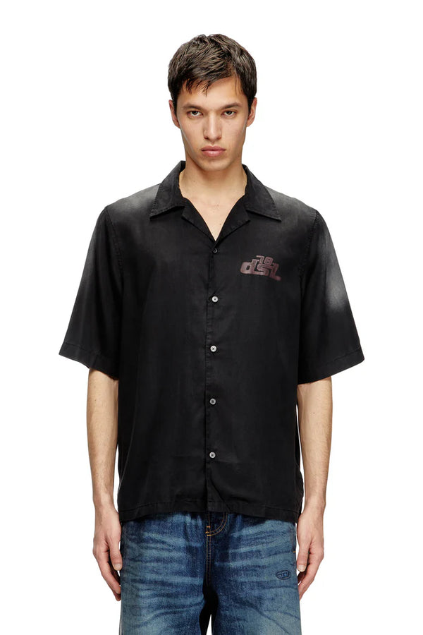 Faded bowling shirt with logo prints