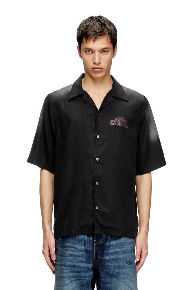 Faded bowling shirt with logo prints