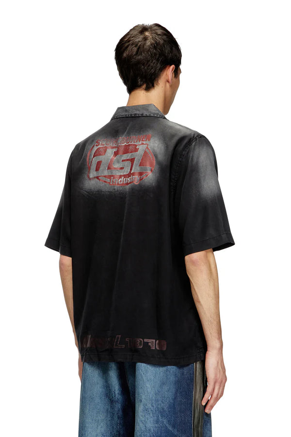 Faded bowling shirt with logo prints