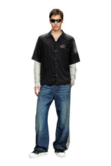 Faded bowling shirt with logo prints