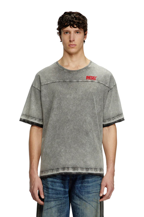 Denim-look T-shirt with released hems