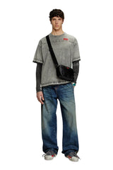 Denim-look T-shirt with released hems